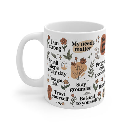 Mental Health Affirmation Glass Cup 11oz – Daily Positive Quotes Mug – Self Care Gift for Women, Best Friend Inspiration Tumbler