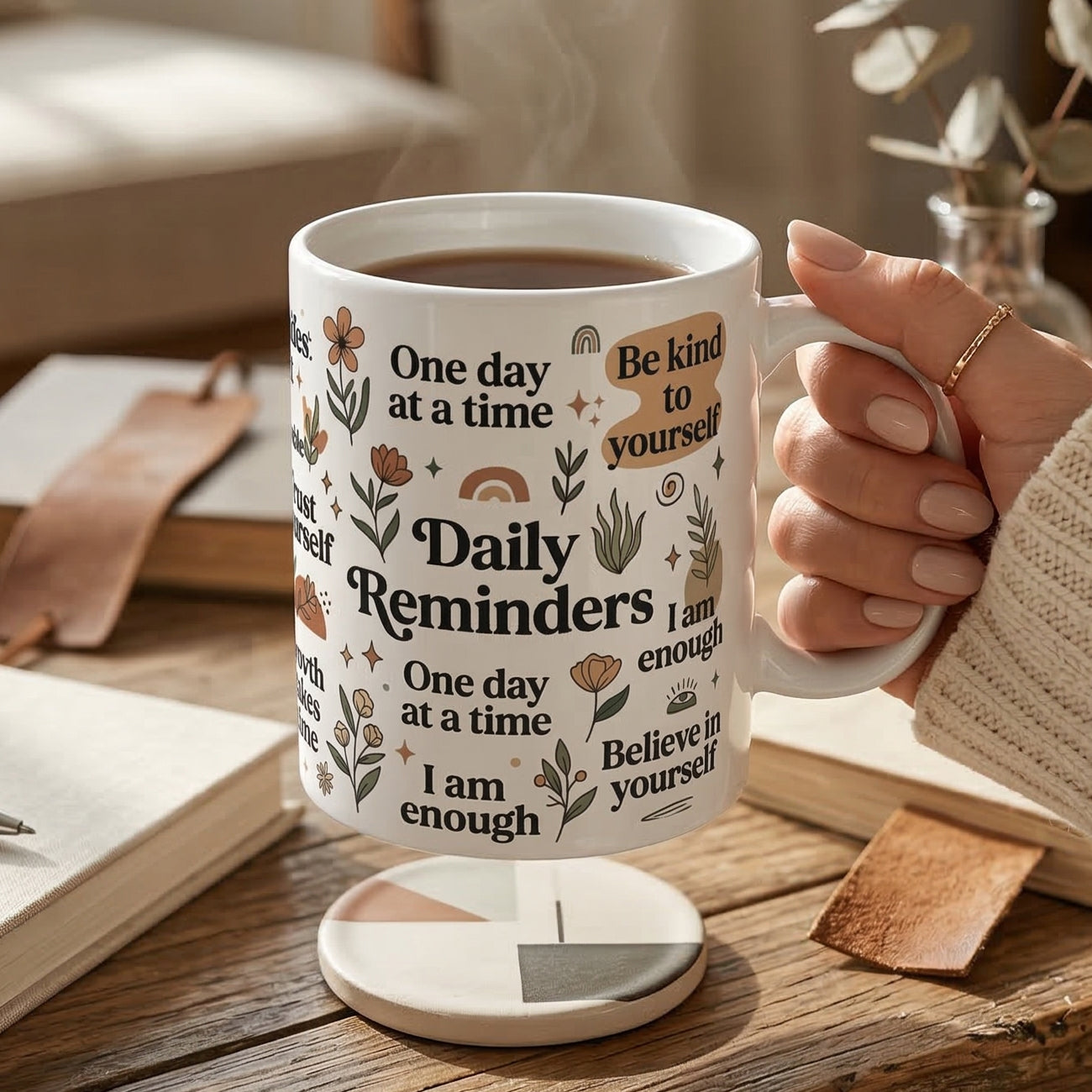 Mental Health Affirmation Glass Cup 11oz – Daily Positive Quotes Mug – Self Care Gift for Women, Best Friend Inspiration Tumbler